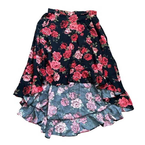Torrid Rose Black Floral High Low Midi Maxi Casual Summer Formal Flowy Skirt - Picture 5 of 6